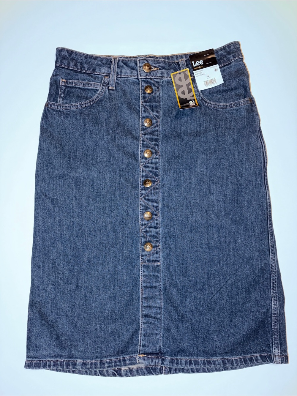 Lee Dark Blue Button-Front Denim Skirt